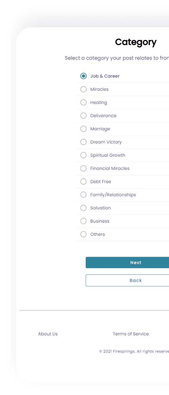 category selection