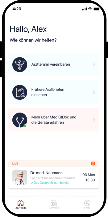 start page of a remote patient monitoring app